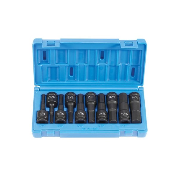 10-Pc 1/2" Dr Hex Driver Set Std Lengt